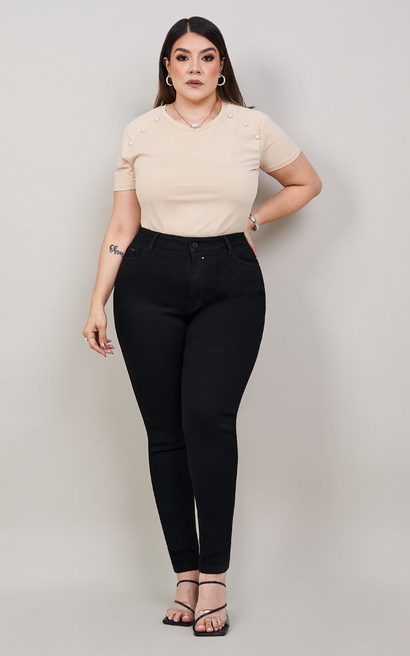 Plus Size Pantalon Palazzo Mujer Negro Chicas Curvy Outfit