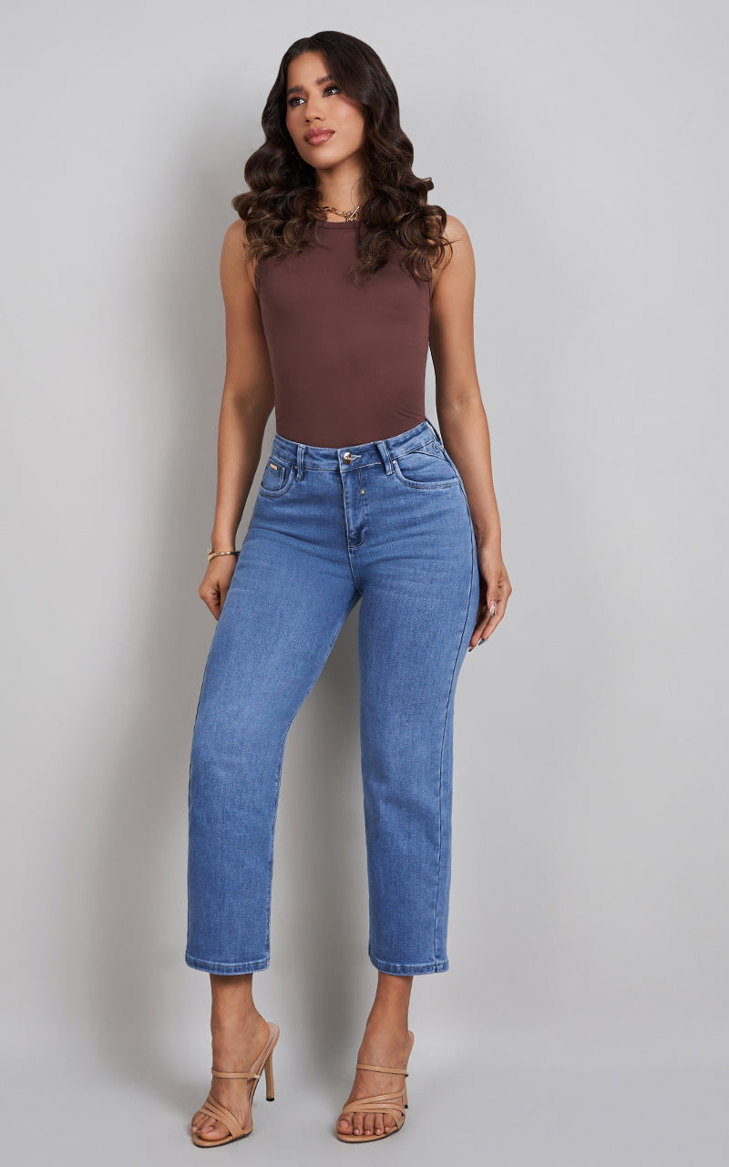 Jeans Straight Cropped Tiro Alto | Bonage