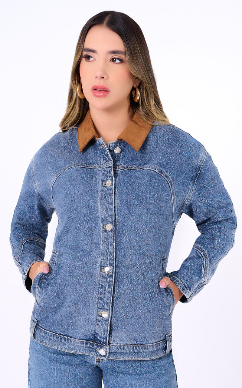 CONJUNTO CHAQUETA Y JEANS BARREL CON SUEDE