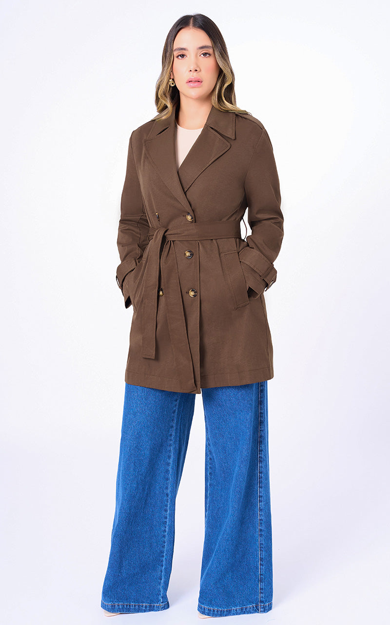 CHAQUETA TRENCH CAFE TIPO GABARDINA