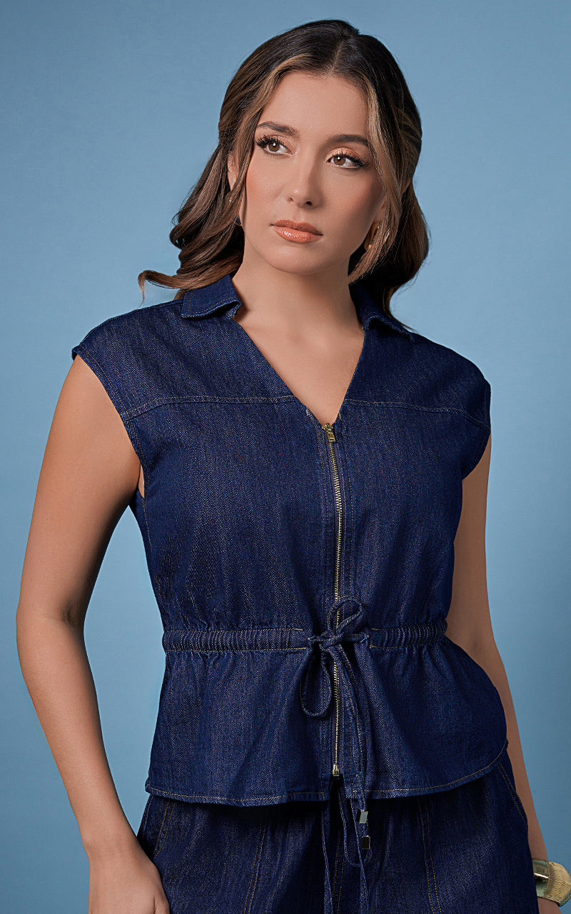 CHALECO DENIM CON CREMALLERA