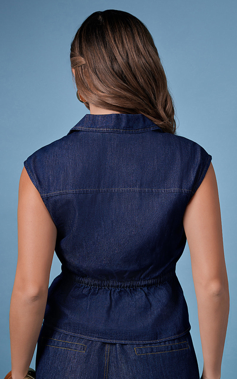 CHALECO DENIM CON CREMALLERA