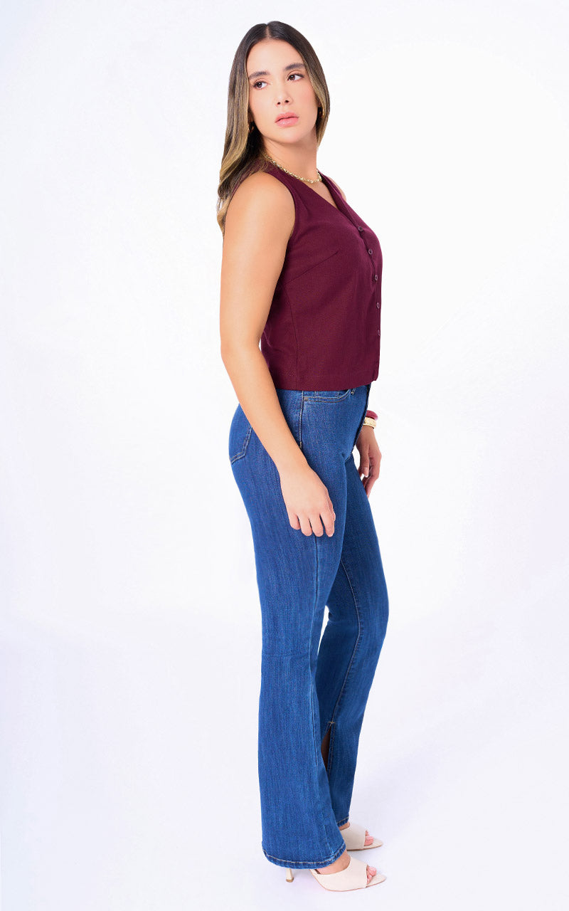 JEANS FLARE TIRO ALTO AZUL MEDIO