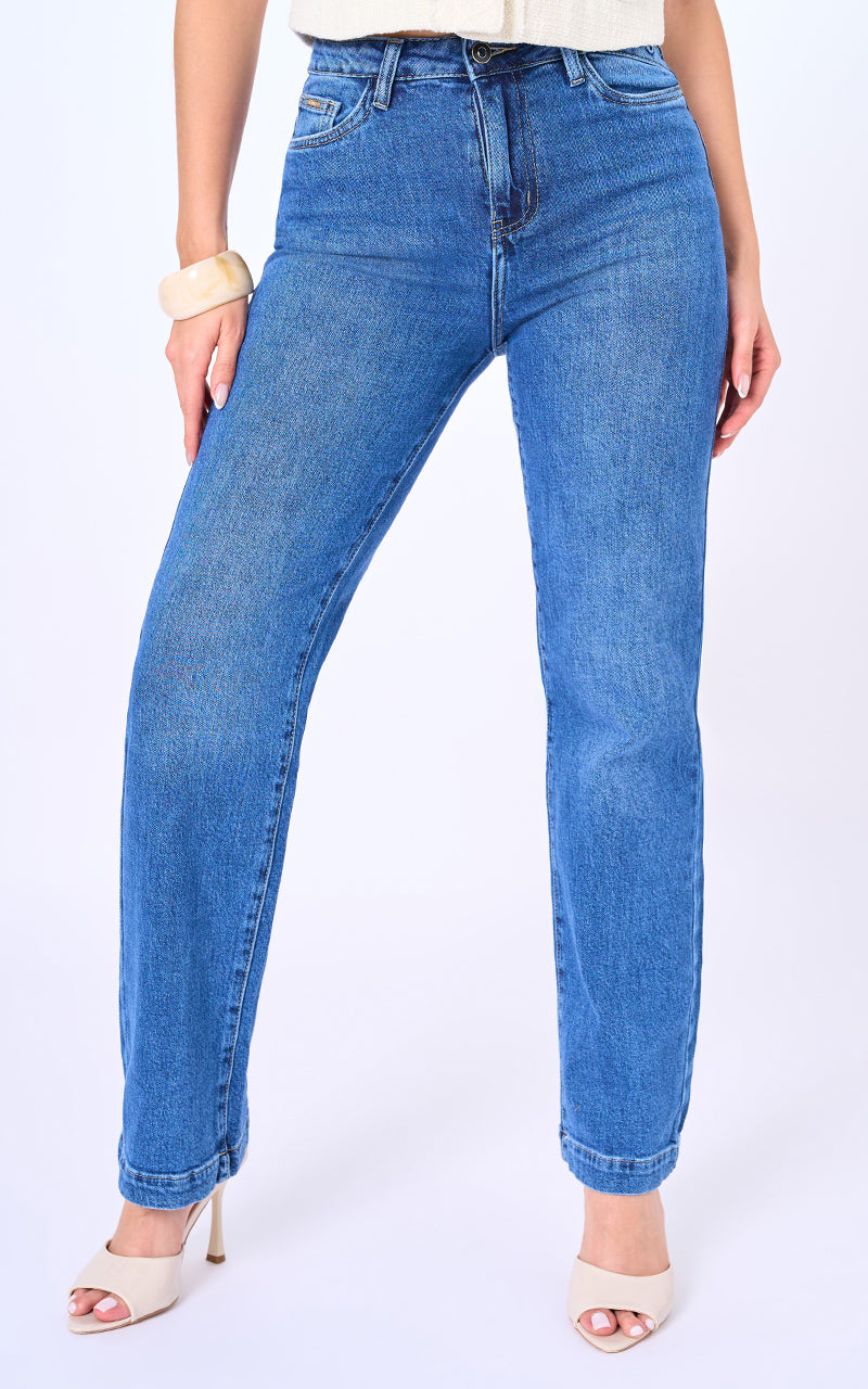 Jeans Straight Tiro Alto