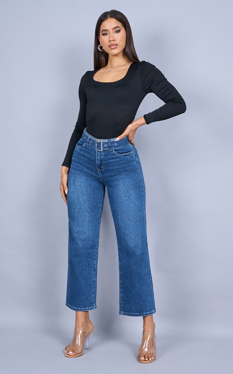 Glamb - Carson Cropped Pants ブルー FABIANA STRAIGHT CROPPED JEANS