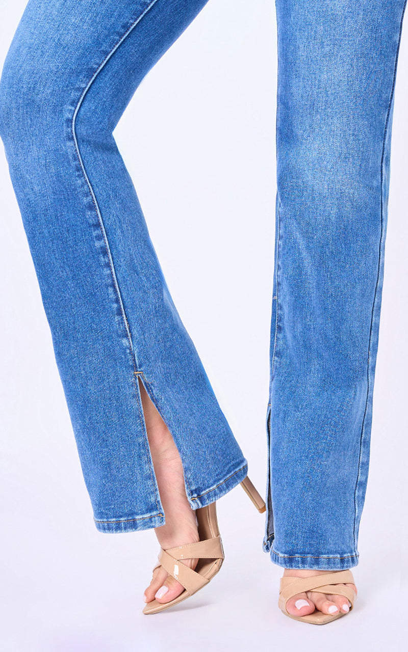 Jeans Flare Tiro Alto Azul Medio