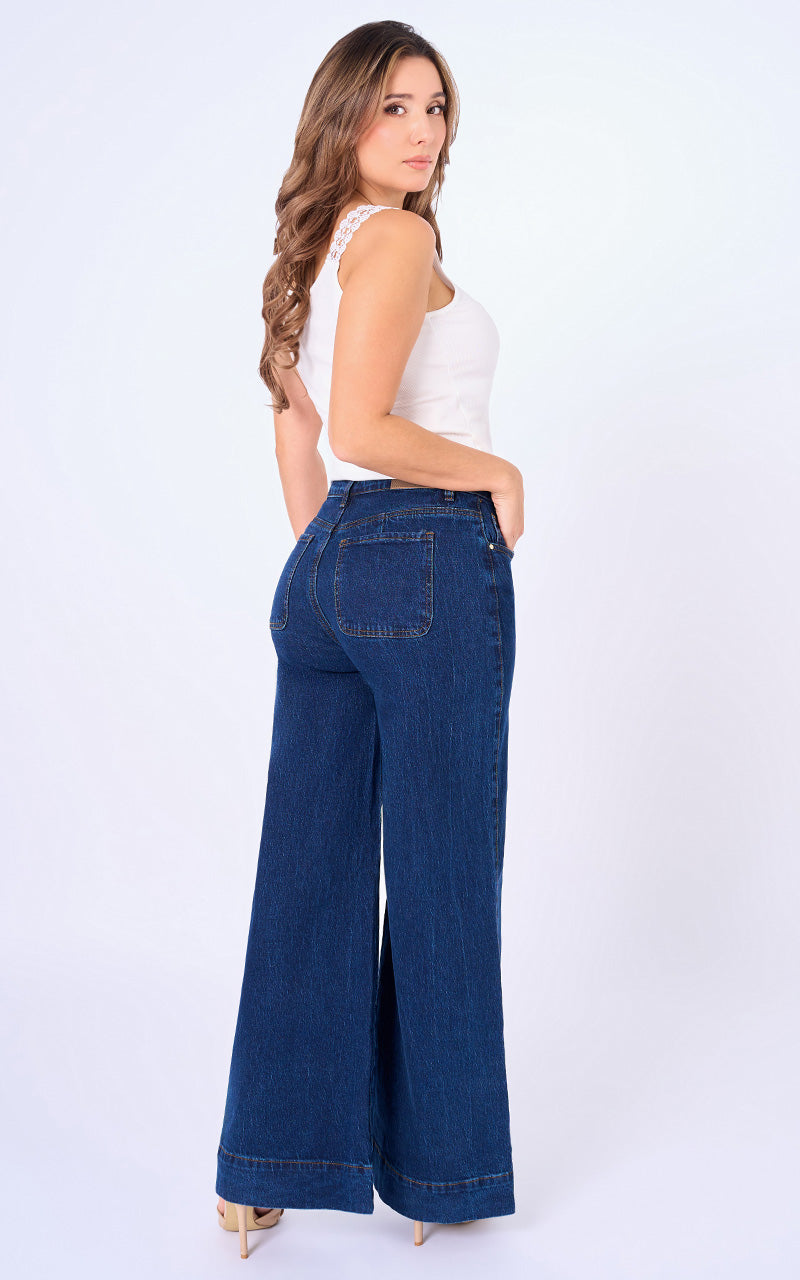 Jeans Palazzo Tiro Alto Azul