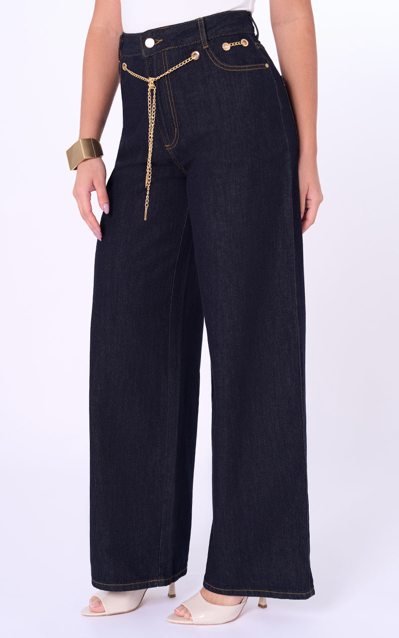 Jeans Noelle Straight Tiro Alto Azul Oscuro