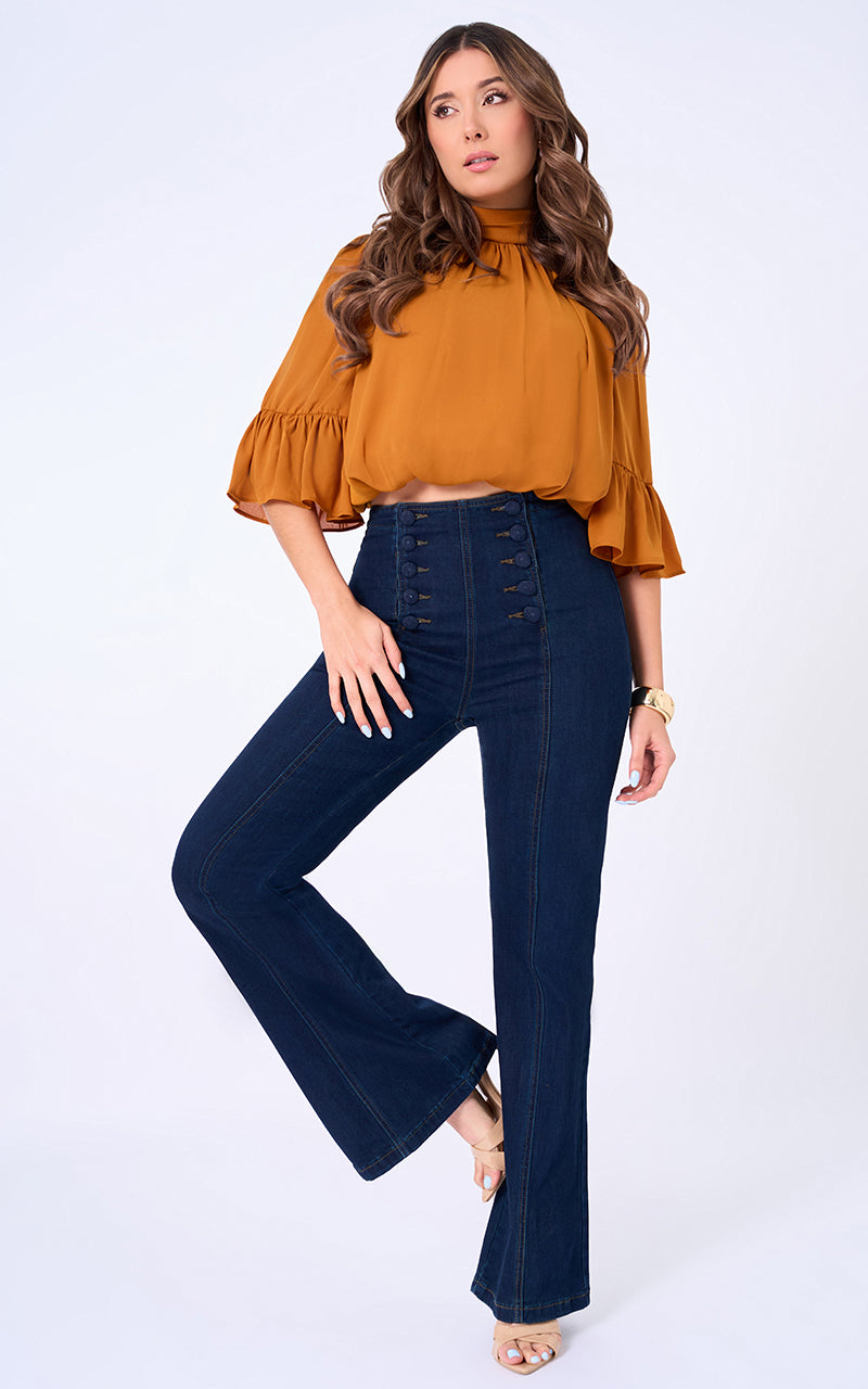 JEANS FLARE TIRO ALTO