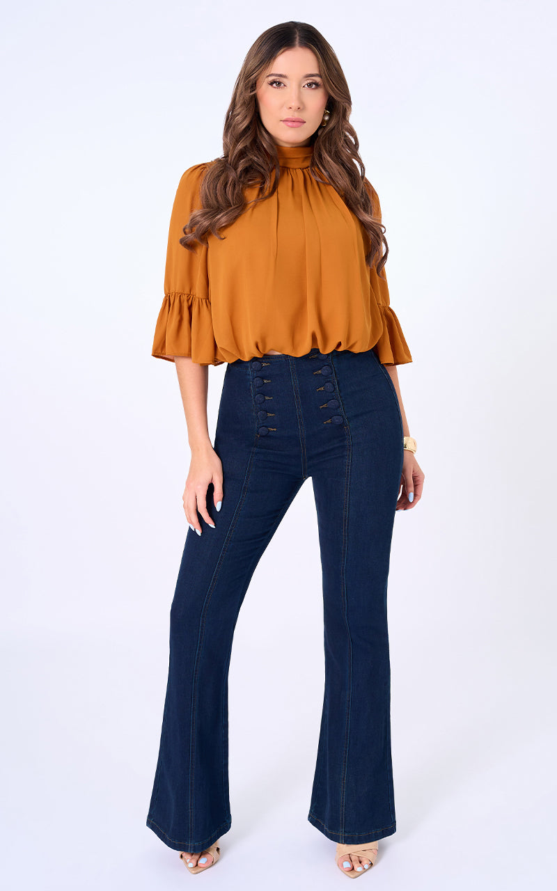 JEANS FLARE TIRO ALTO