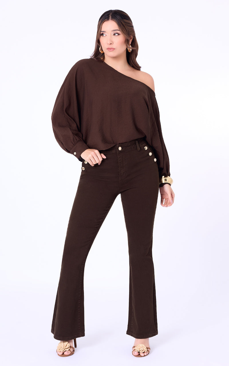 JEANS FLARE TIRO ALTO