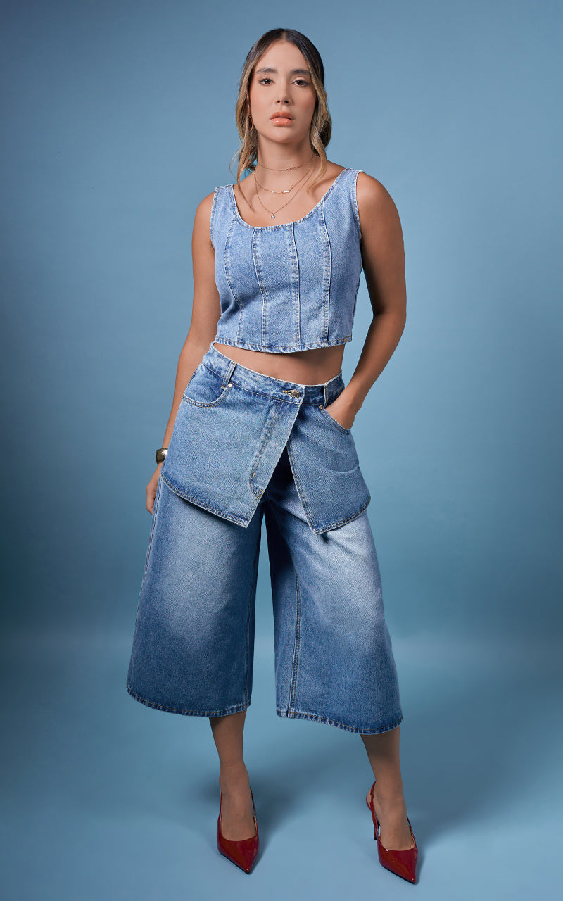 JEANS CULOTTE CON SOBRE FALDA