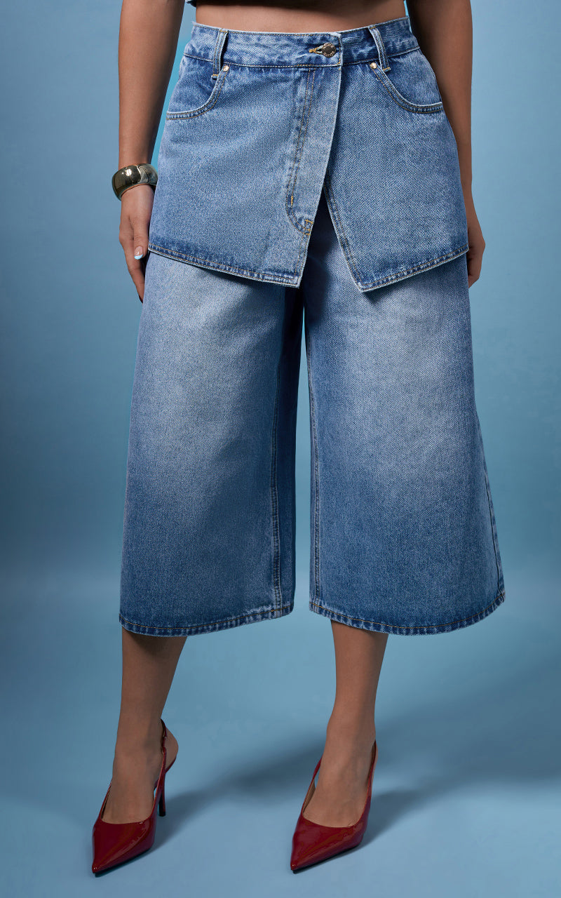 JEANS CULOTTE CON SOBRE FALDA