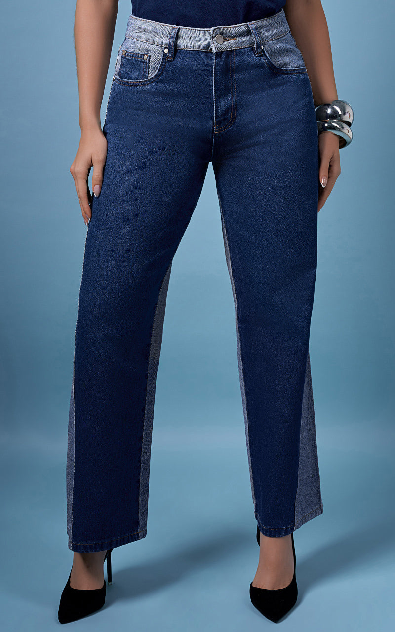 CONJUNTO BODYSUIT DENIM Y JEANS STRAIGHT BICOLOR