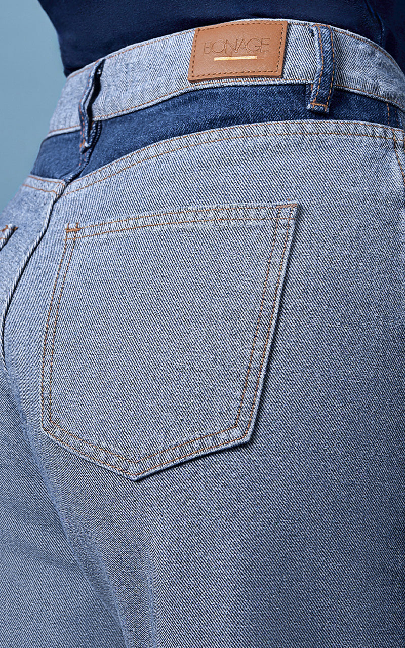 CONJUNTO BODYSUIT DENIM Y JEANS STRAIGHT BICOLOR