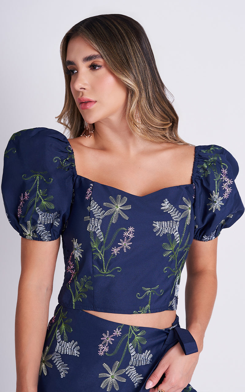 NAVY GARDEN TOP & SKIRT