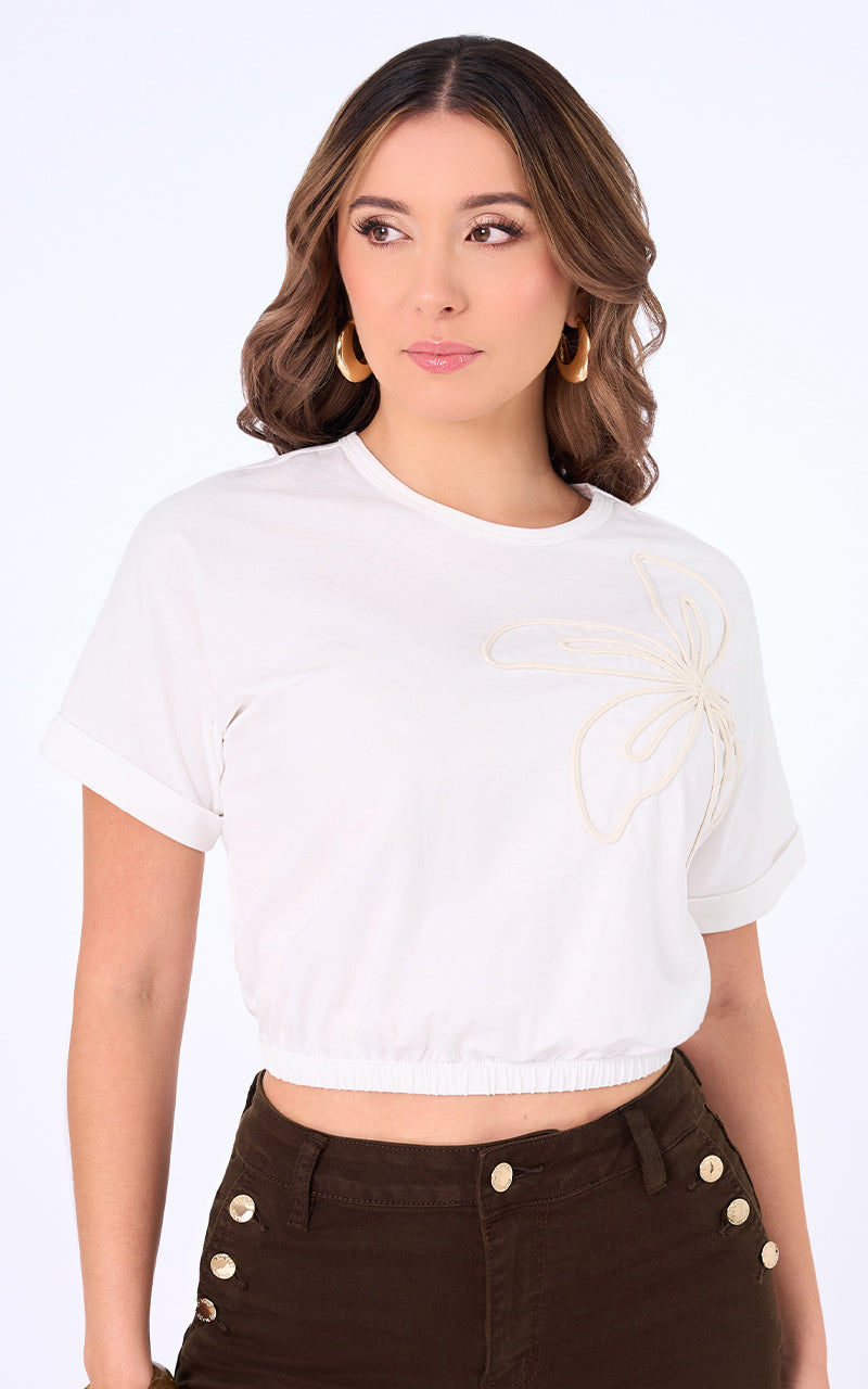 T-SHIRT UNICOLOR CON BORDADO