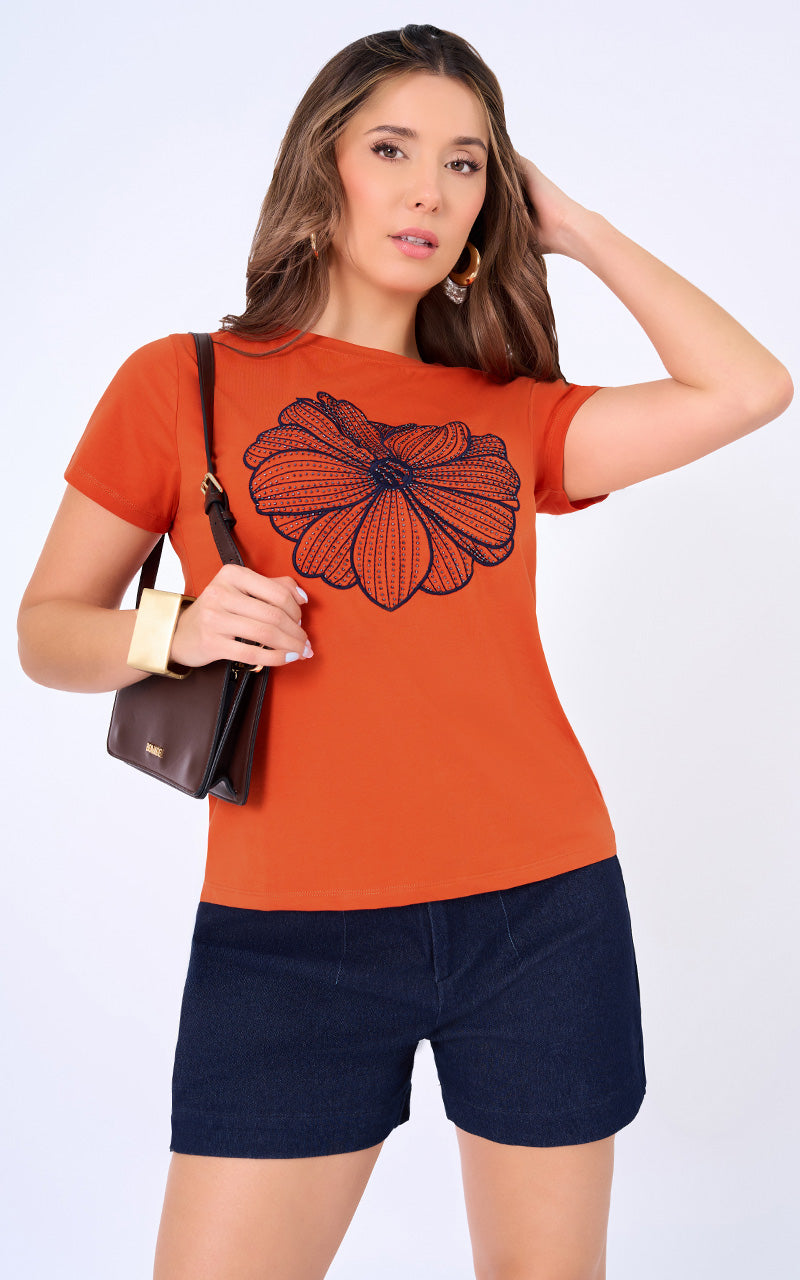 T-SHIRT NARANJA ESTAMPADO