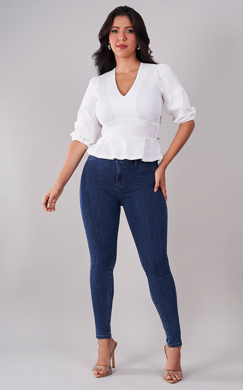 IMALIA BLOUSE & BASIC SKINNY ANKLE JEANS