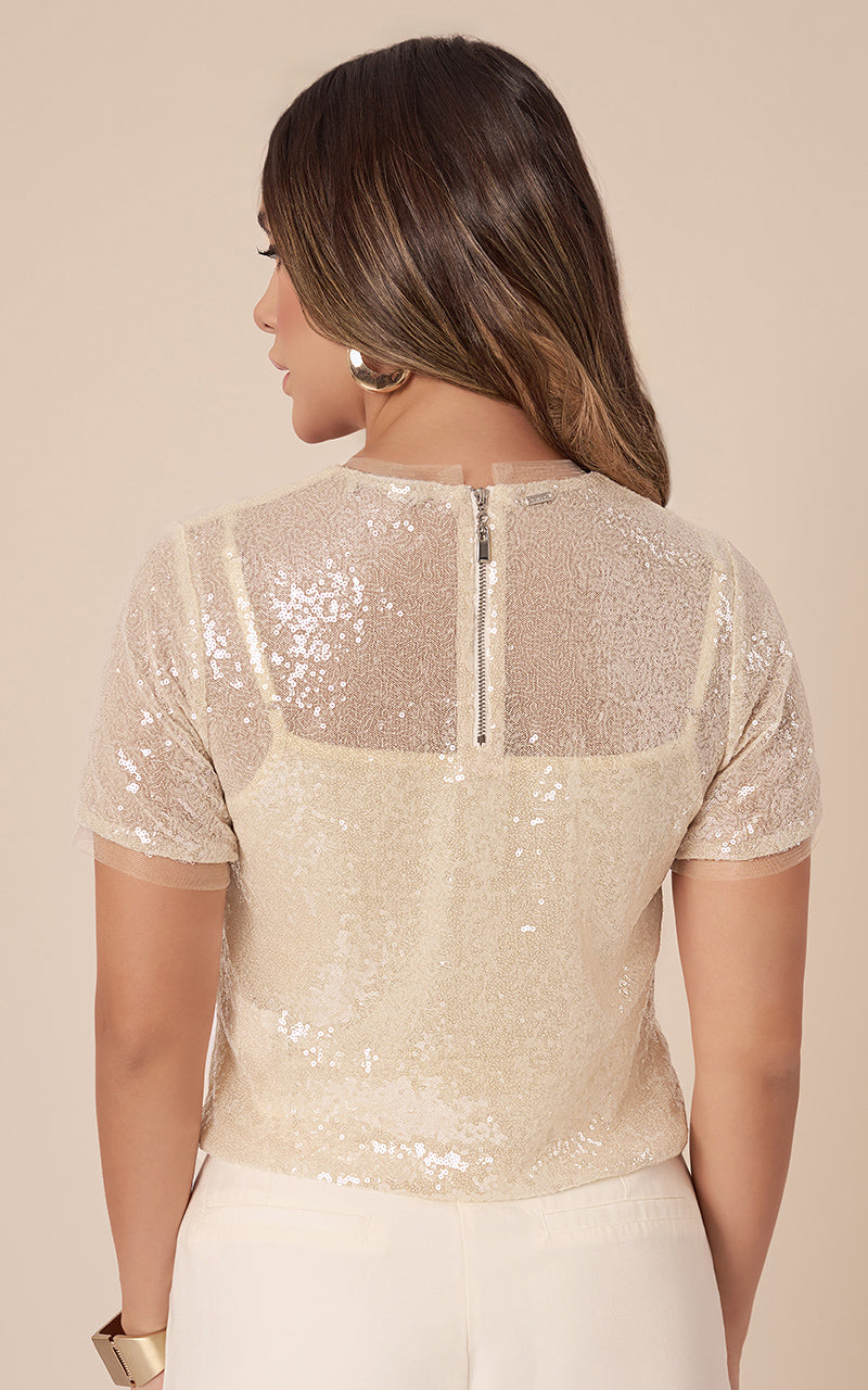 BLUSA LENTEJUELAS MANGA CORTA