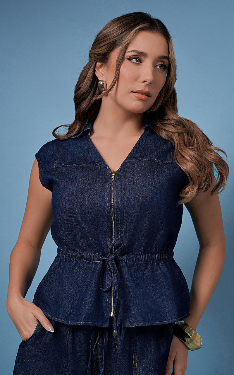 CHALECO DENIM CON CREMALLERA