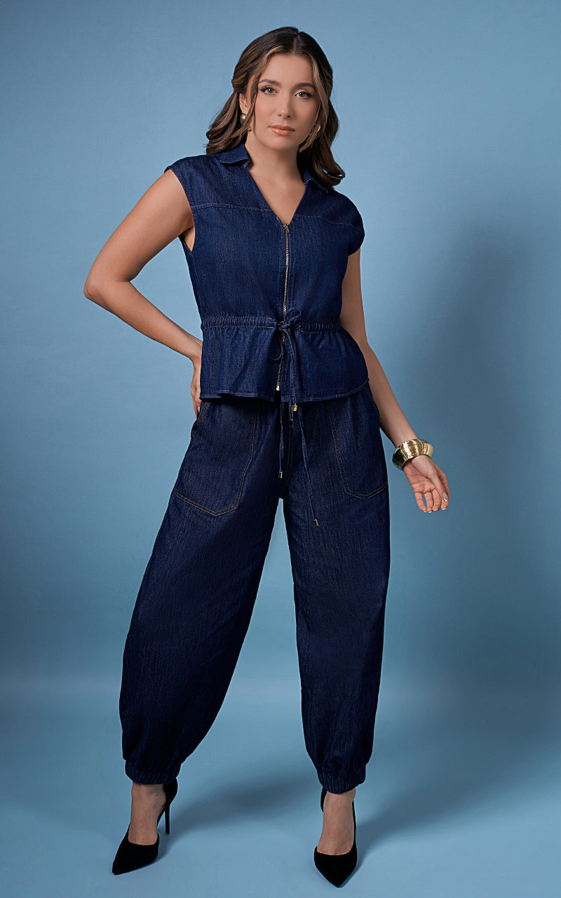 CHALECO DENIM CON CREMALLERA