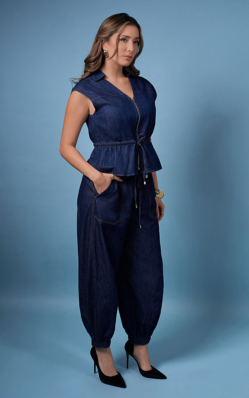 CHALECO DENIM CON CREMALLERA