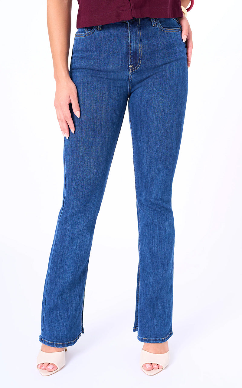 JEANS FLARE TIRO ALTO AZUL MEDIO