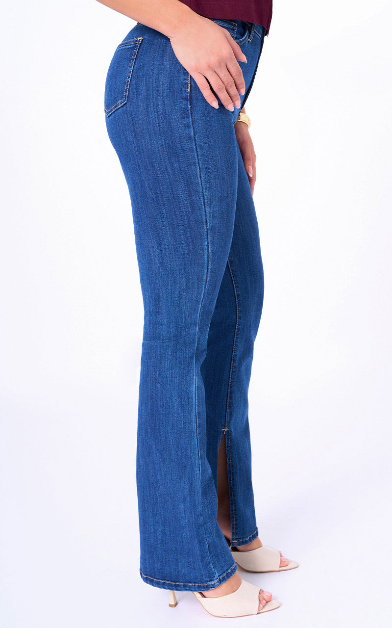 JEANS FLARE TIRO ALTO AZUL MEDIO