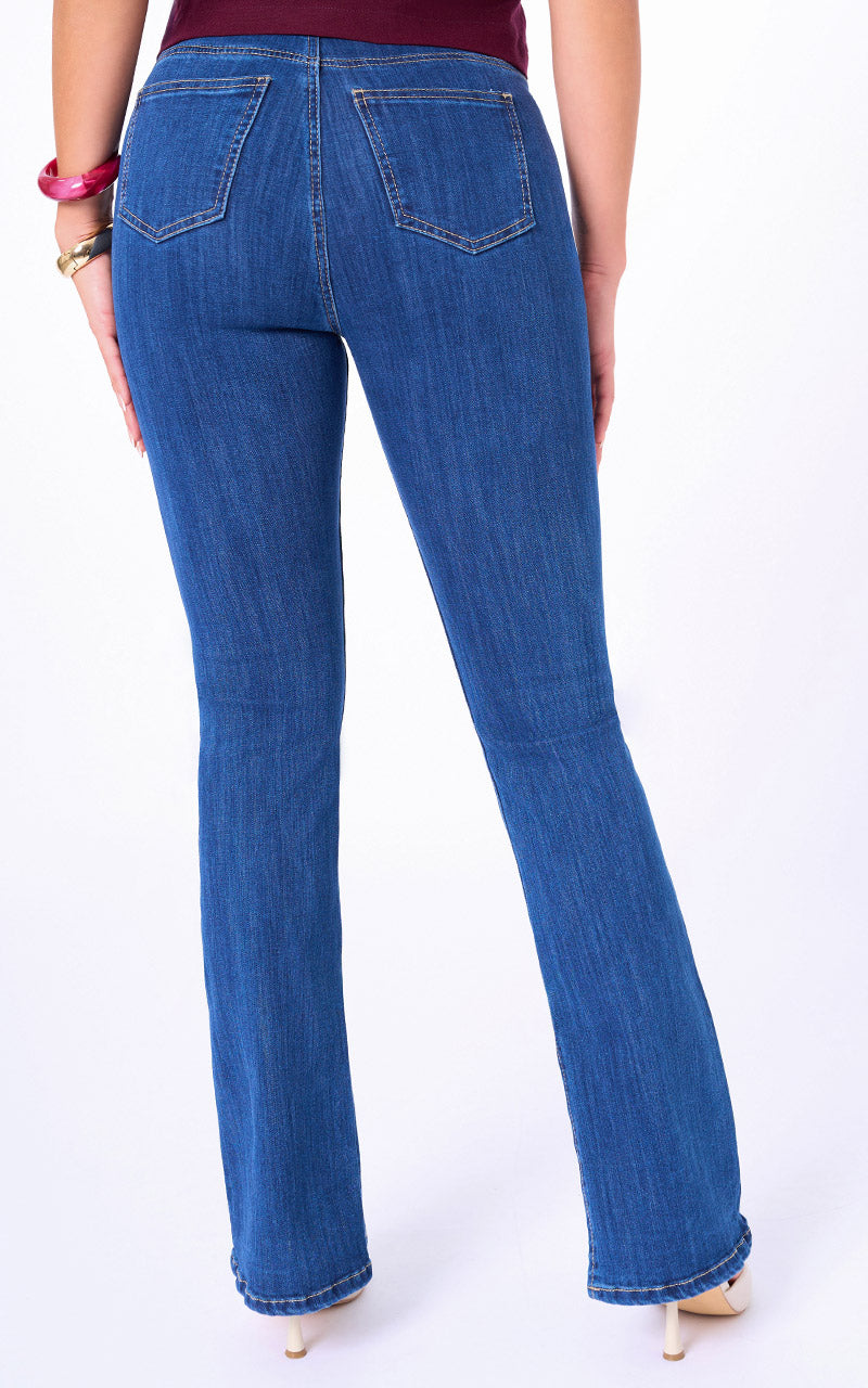JEANS FLARE TIRO ALTO AZUL MEDIO