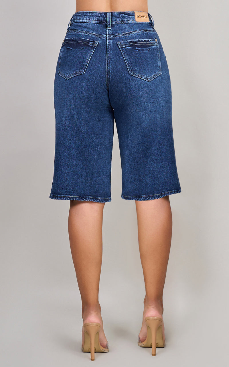 Mirell Jeans High-Waisted Dark Blue Bermuda Shorts | Bonage