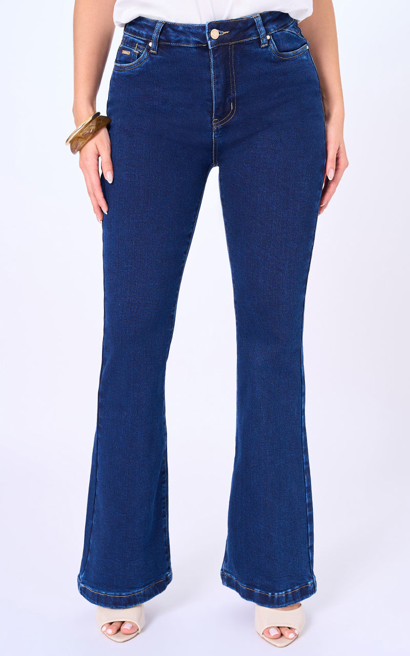 JEANS FLARE JEANS TIRO ALTO DENIM AZUL OSCURO