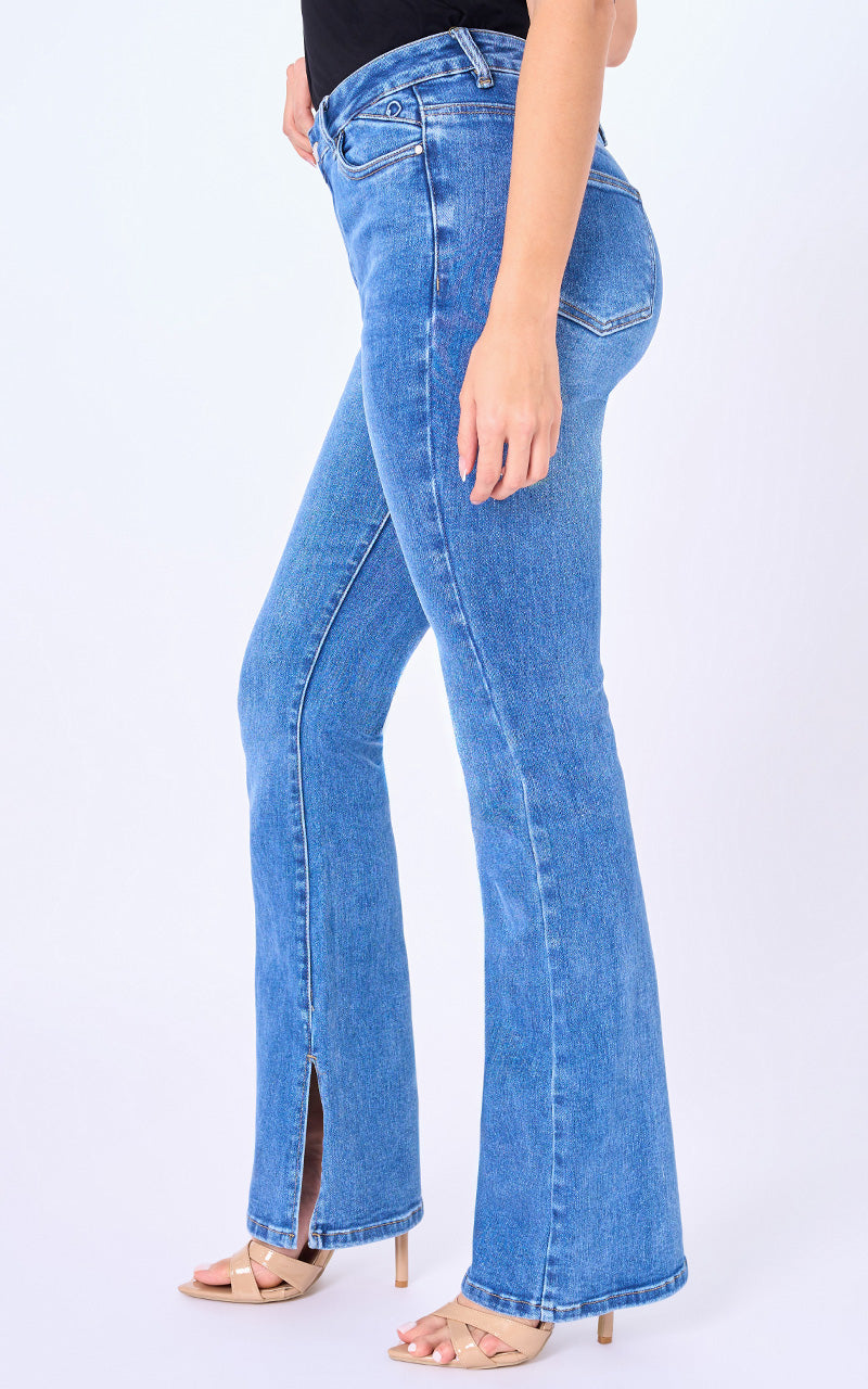 Jeans Flare Tiro Alto Azul Medio