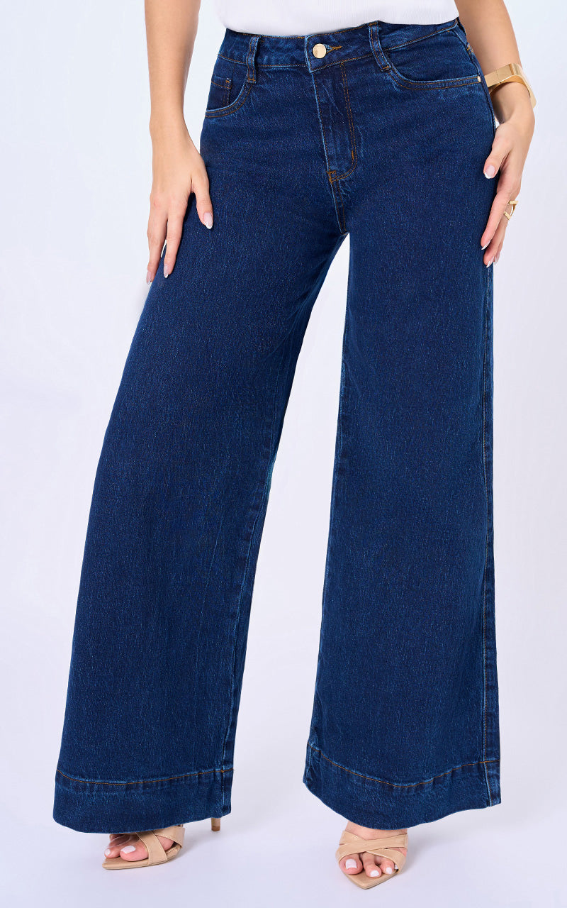 Jeans Palazzo Tiro Alto Azul