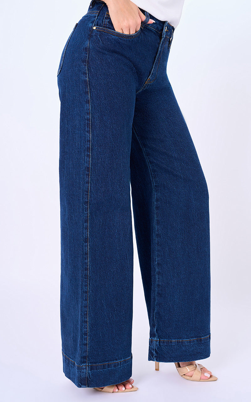 Jeans Palazzo Tiro Alto Azul