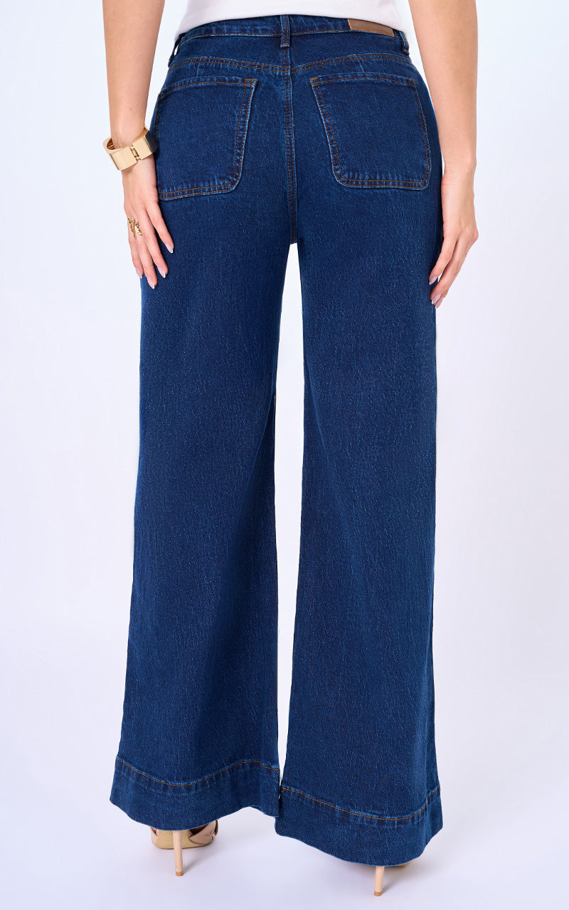 Jeans Palazzo Tiro Alto Azul