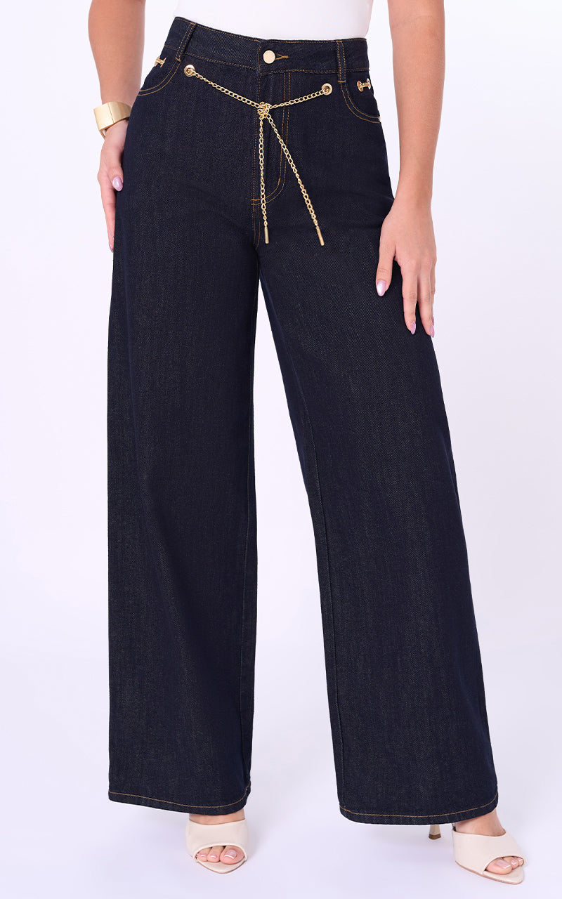 Jeans Noelle Straight Tiro Alto Azul Oscuro