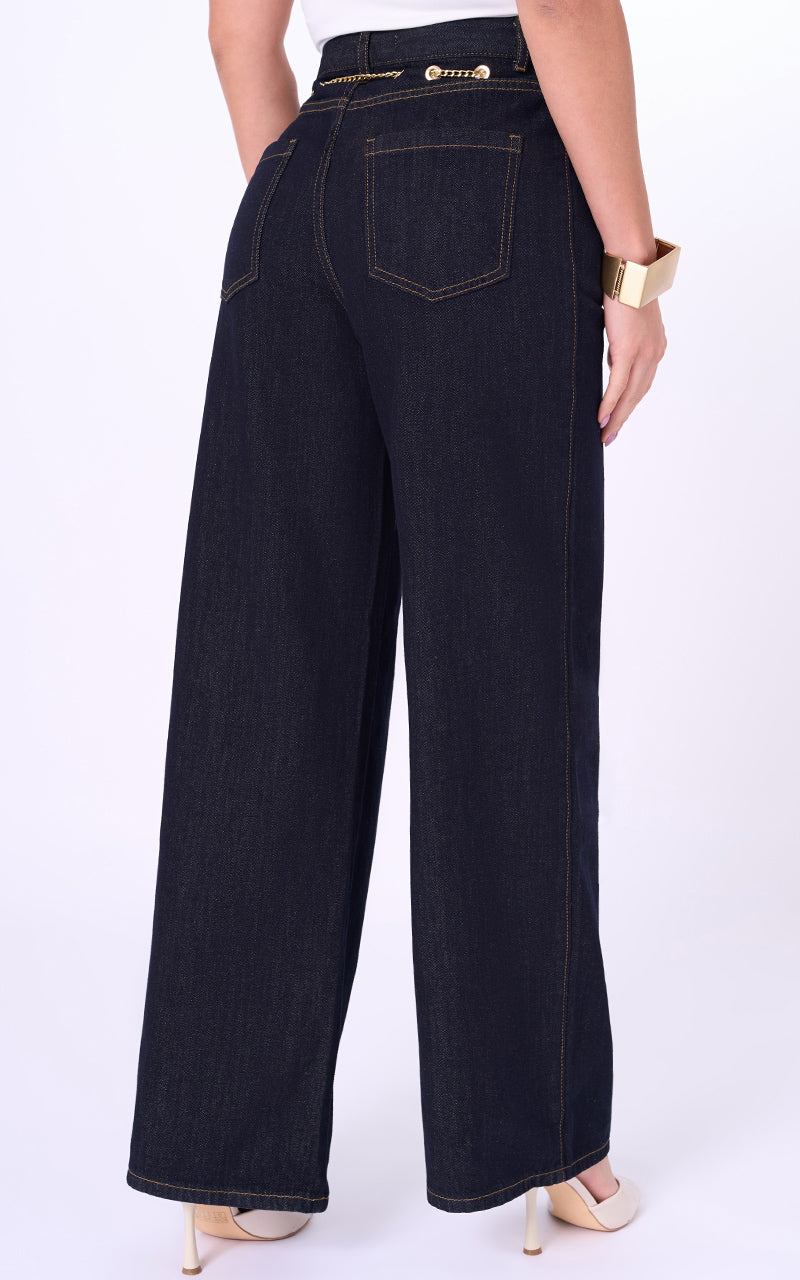 Jeans Noelle Straight Tiro Alto Azul Oscuro