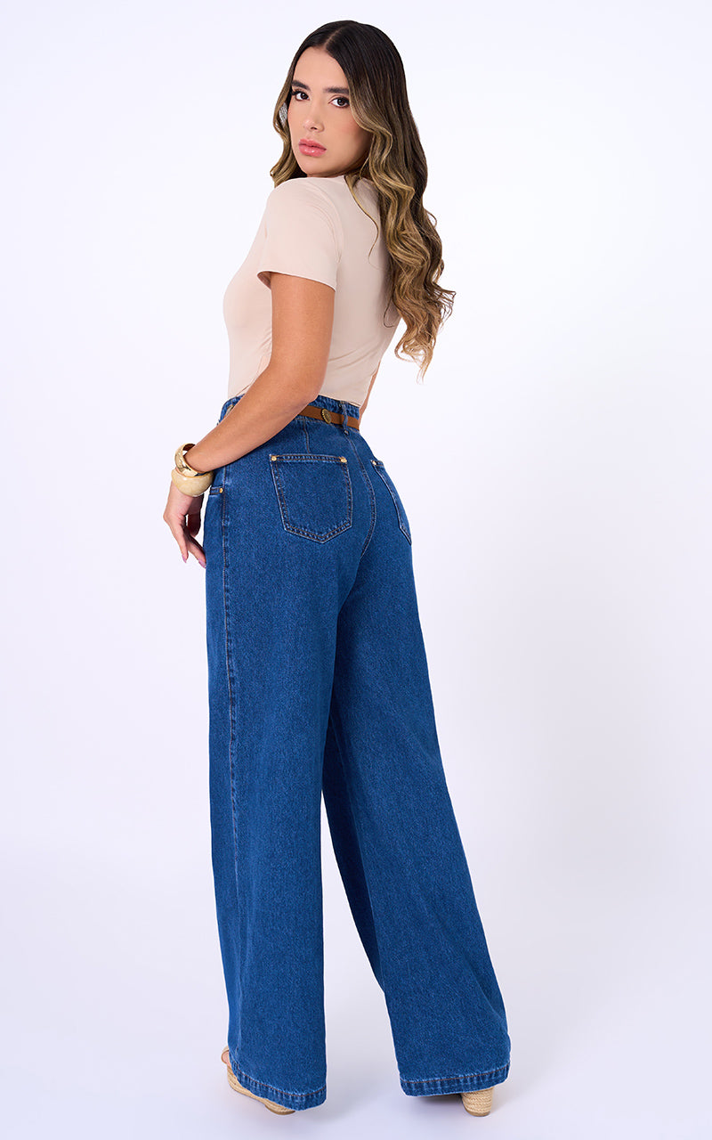 JEANS WIDE LEG TIRO ALTO
