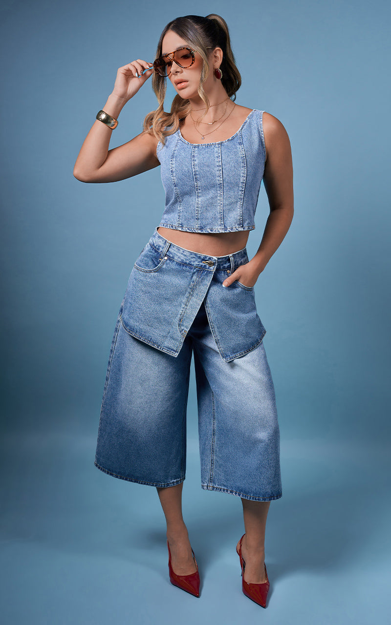 JEANS CULOTTE CON SOBRE FALDA