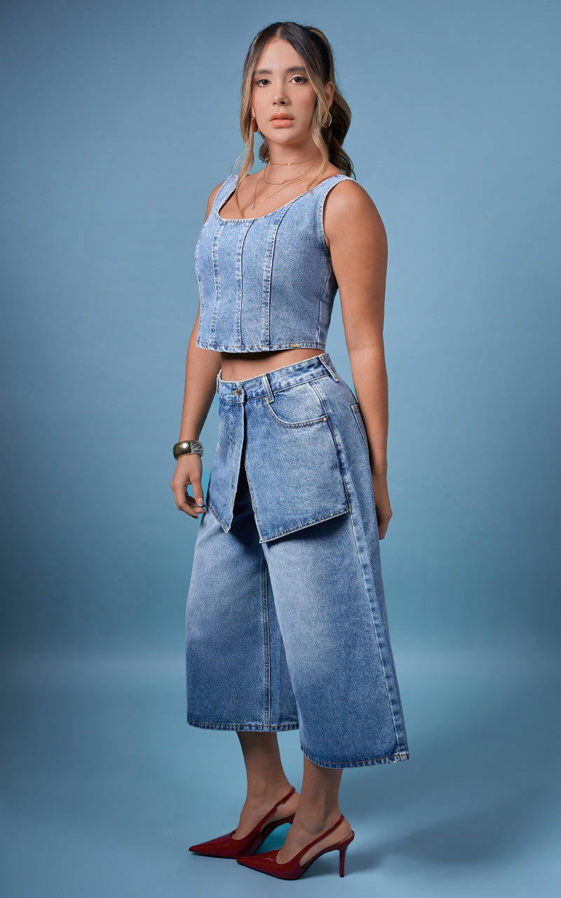 JEANS CULOTTE CON SOBRE FALDA
