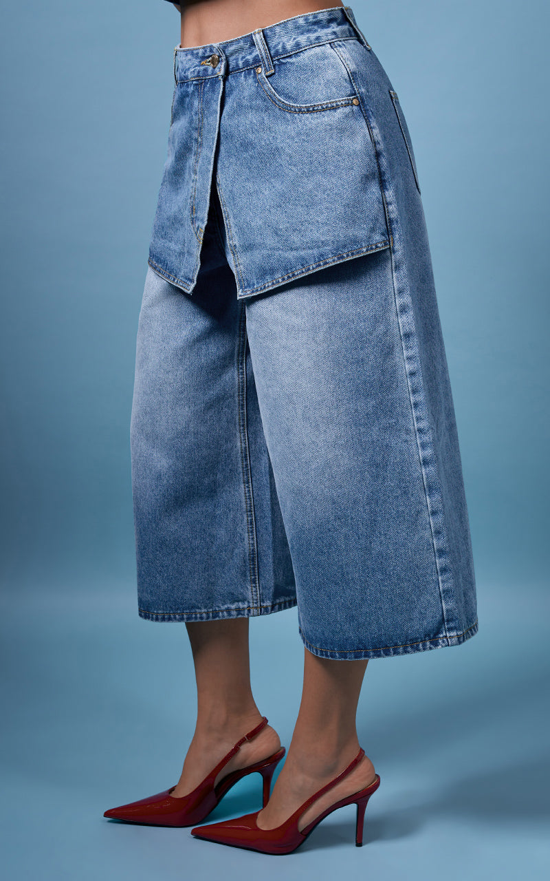 JEANS CULOTTE CON SOBRE FALDA