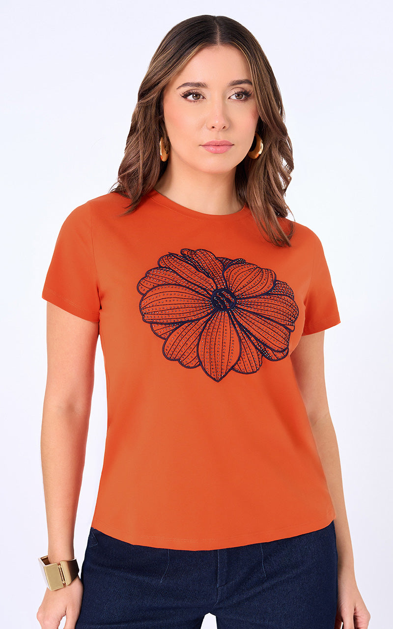 T-SHIRT NARANJA ESTAMPADO