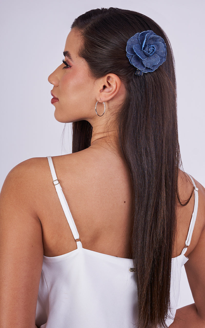 DENIM FLOWER BROOCH