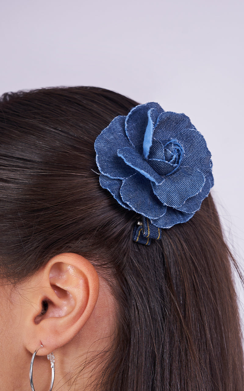 DENIM FLOWER BROOCH