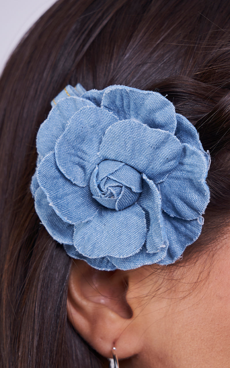 DENIM FLOWER BROOCH