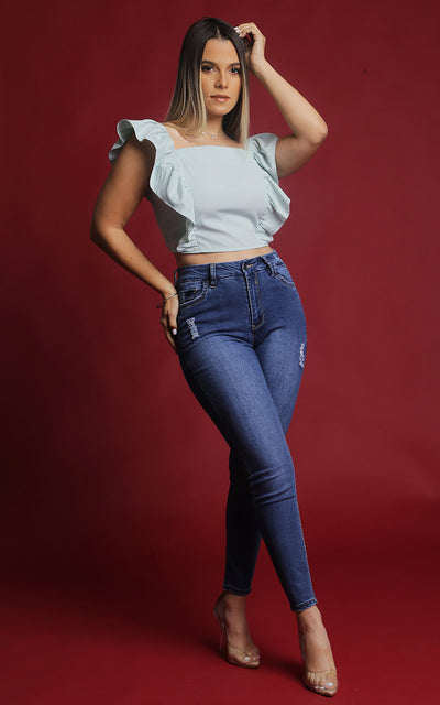 JEANS SKINNY ANKLE AZUL MEDIO