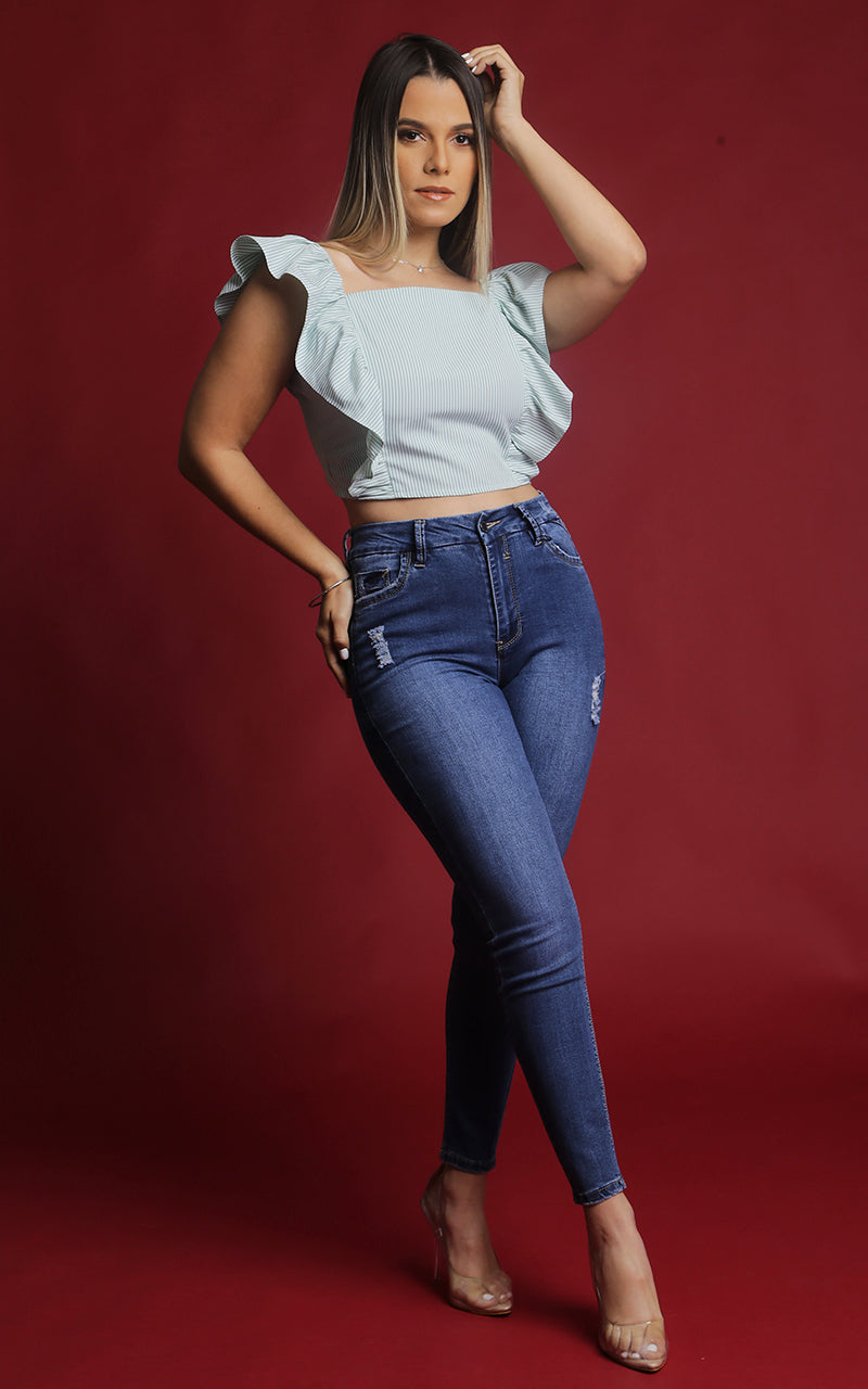 JEANS SKINNY ANKLE AZUL MEDIO